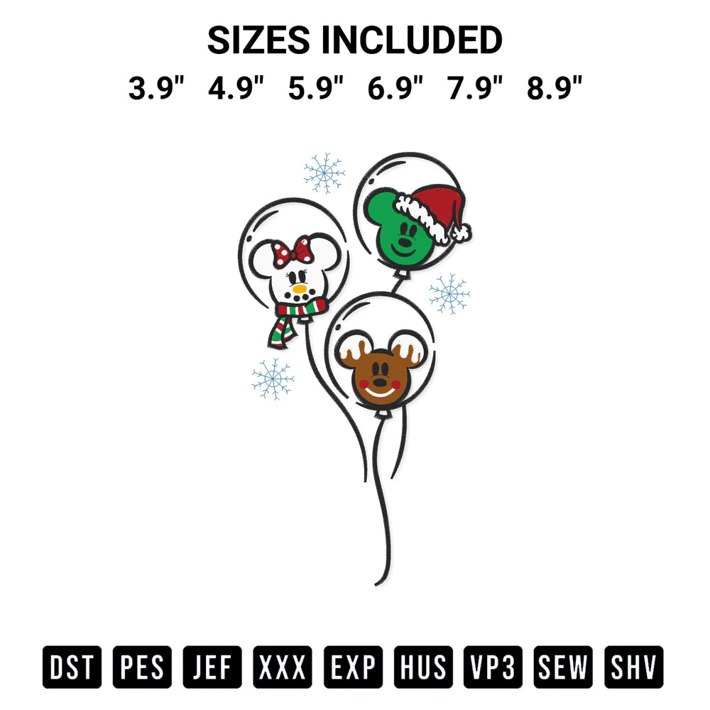 Transform your fabrics with the Christmas Magic Mouse Balloons Embroidery Design embroidery design. Instant access to premium digitized patterns at Designspacks.com. Available sizes: 3.9", 4.9", 5.9", 6.9", 7.9", 8.9".