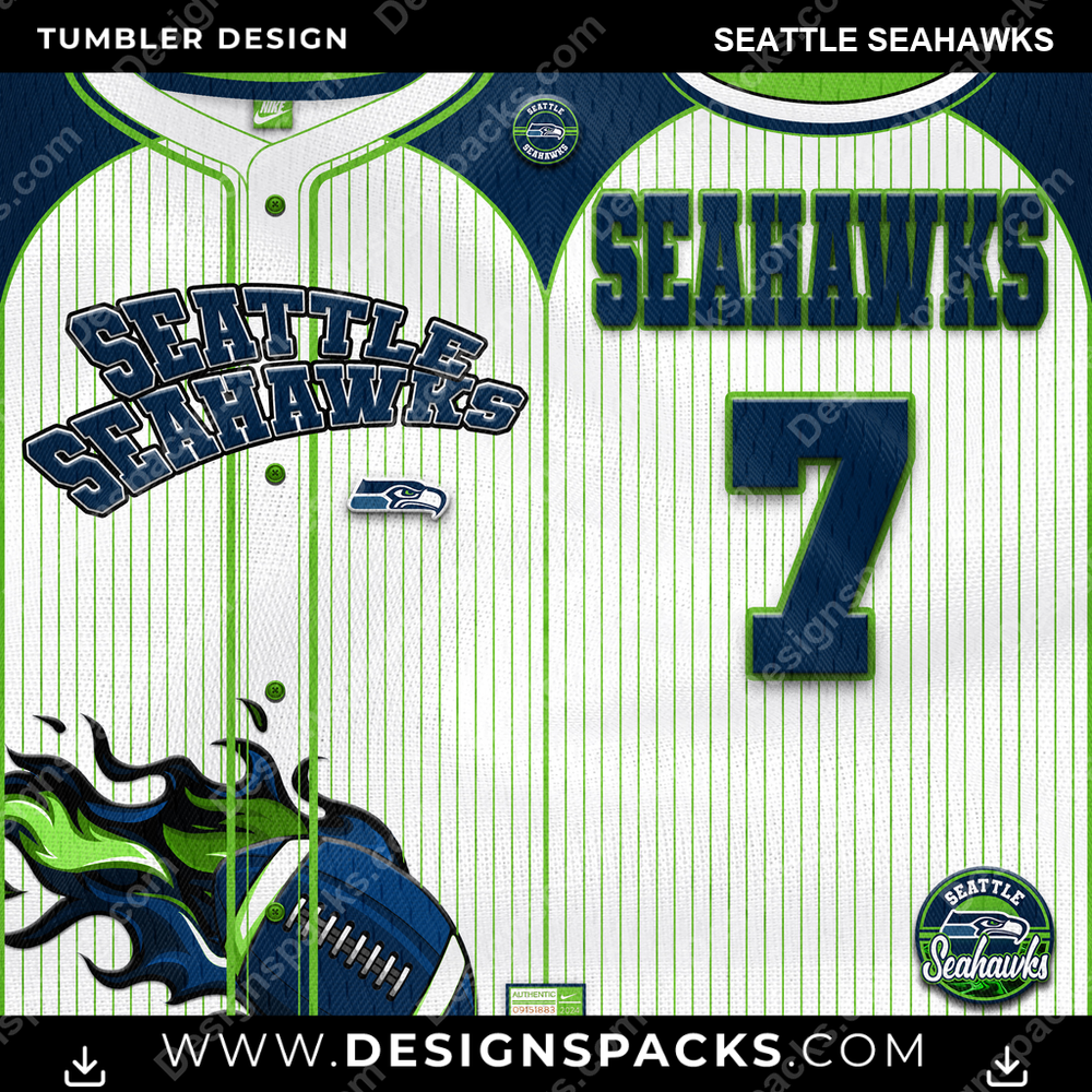Football Team Button-Up Jersey Seattle Seahawks NFL Football Tumbler Digital Wrap Design Download