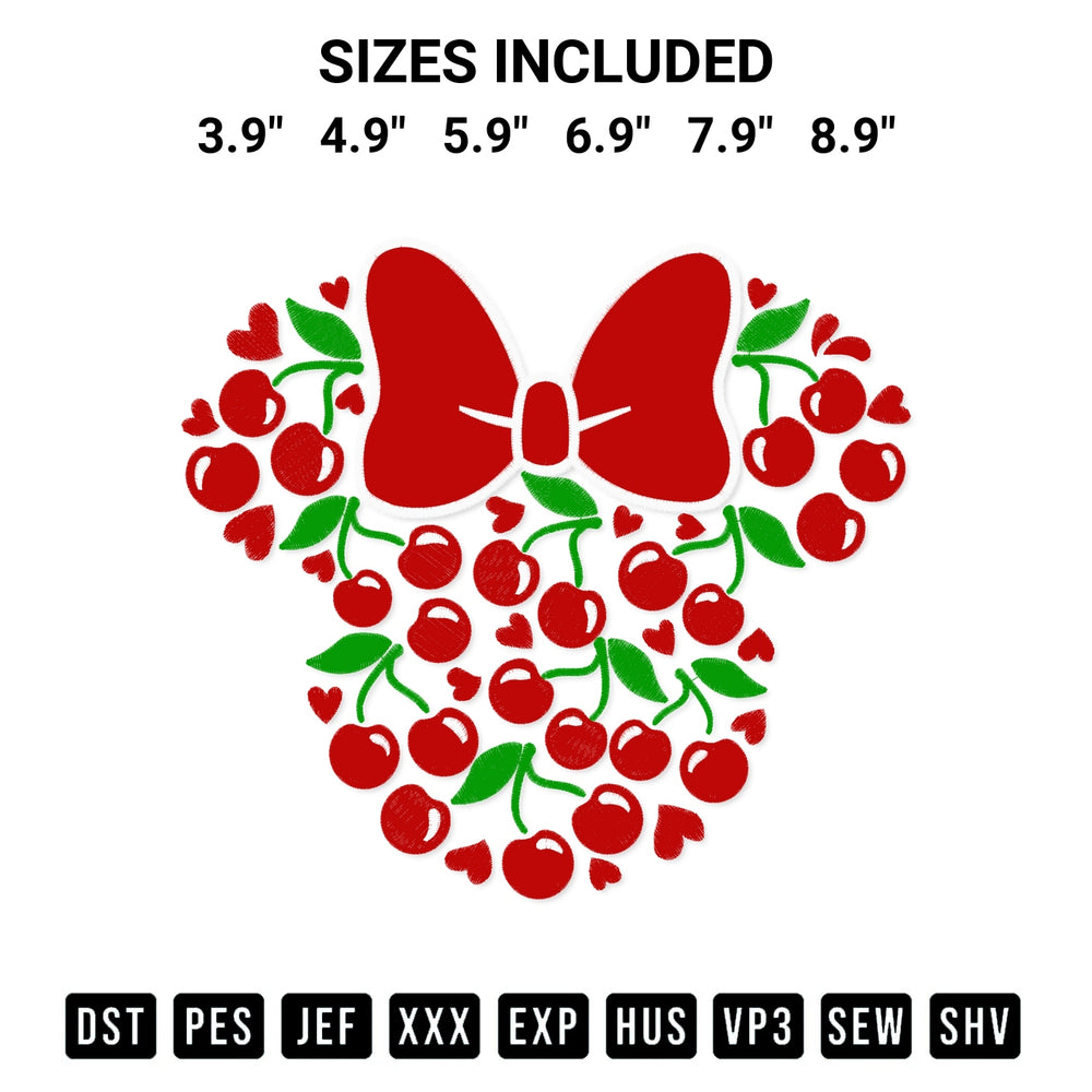 Elevate your next project with our Cherry Mouse Head Embroidery Design embroidery file. Shop high-quality digital patterns instantly at Designspacks.com. Available sizes: 3.9", 4.9", 5.9", 6.9", 7.9", 8.9".