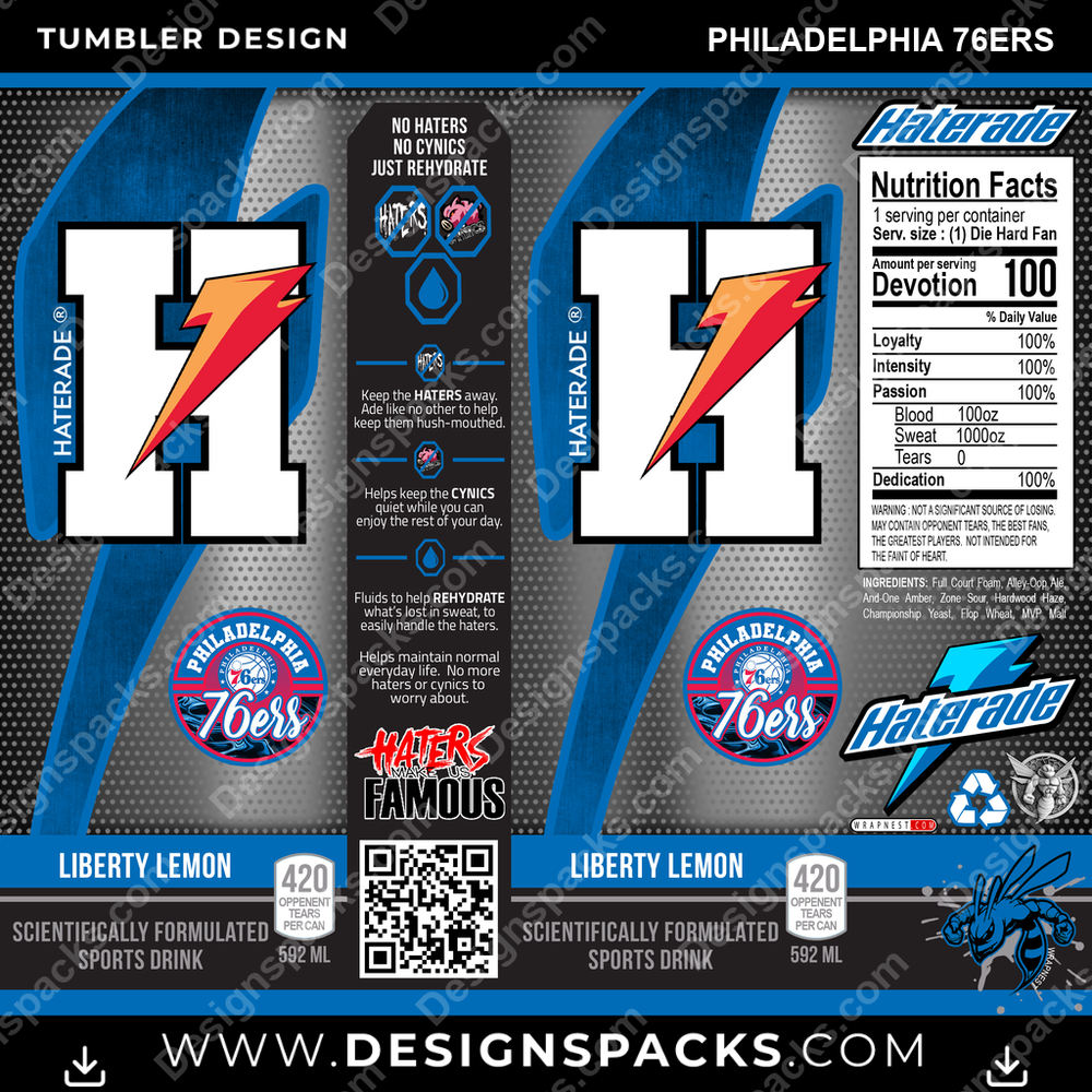 Basketball Haterade Philadelphia 76ers NBA Basketball Tumbler Digital Wrap Design Download