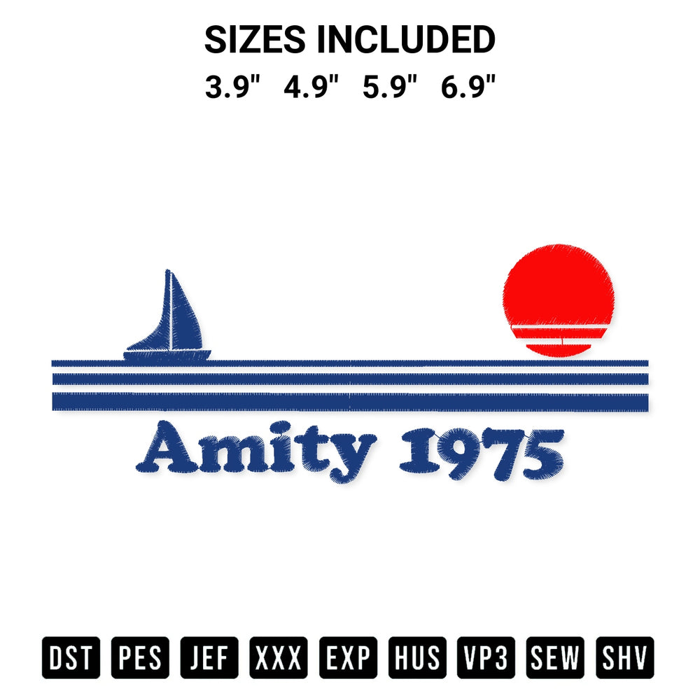 Discover the perfect addition to your crafting collection: Jaws Amity 1975 Embroidery Design embroidery file. Instantly available at Designspacks.com. Available sizes: 3.9", 4.9", 5.9", 6.9".