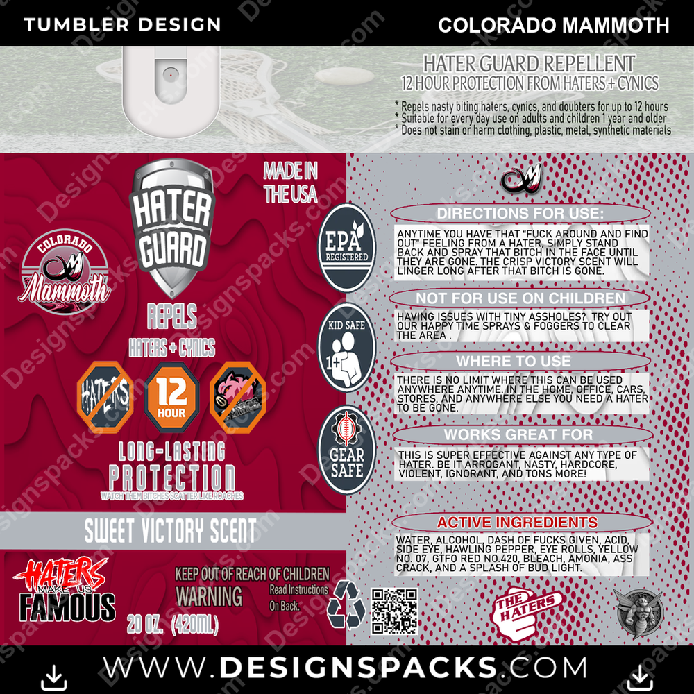 Lacrosse Hater Guard Colorado Mammoth Tumbler Digital Wrap Design