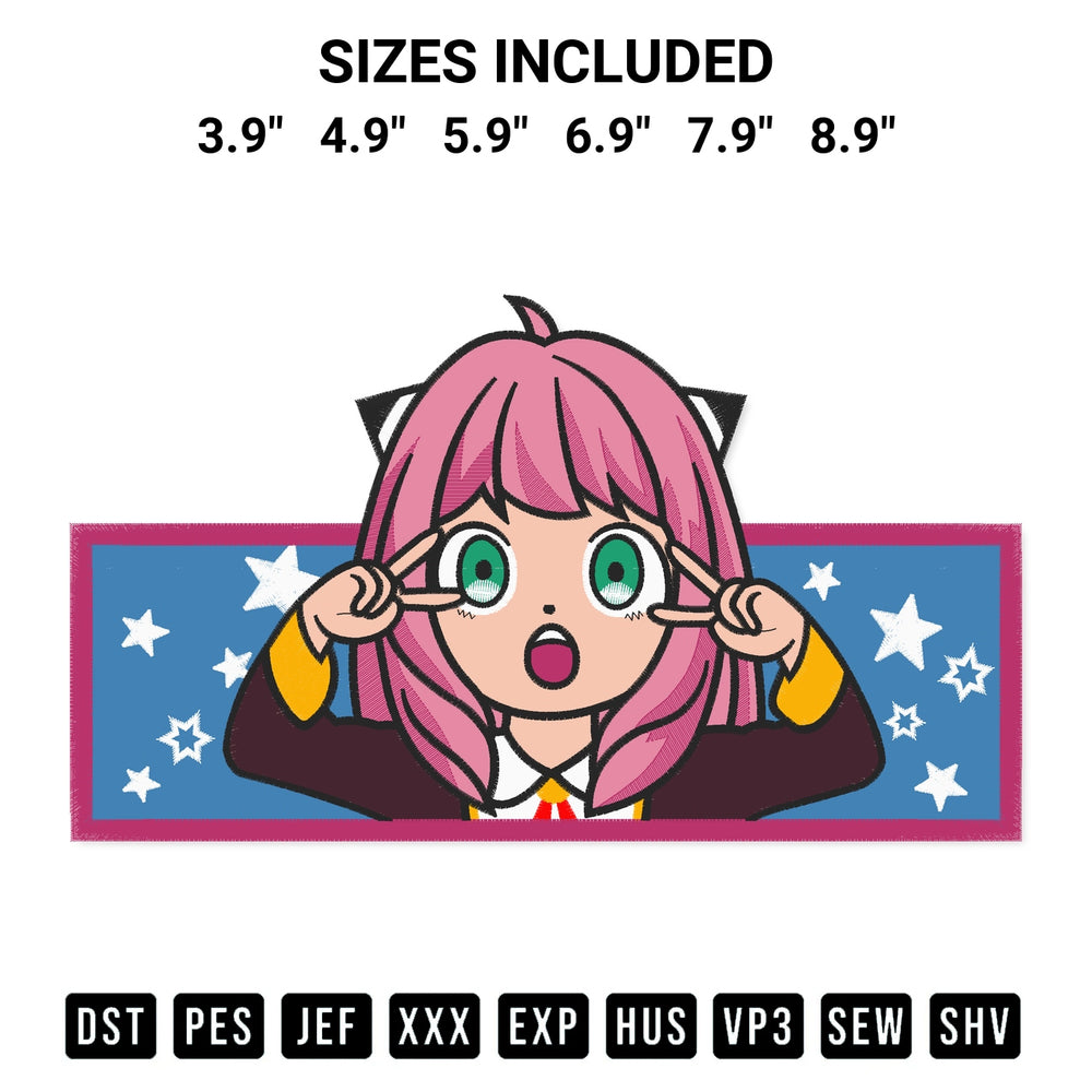 Elevate your next project with our Anime Anya Forger Embroidery Design embroidery file. Shop high-quality digital patterns instantly at Designspacks.com. Available sizes: 3.9", 4.9", 5.9", 6.9", 7.9", 8.9".