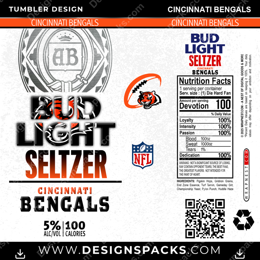 Football Bud Light Seltzer Cincinnati Bengals Tumbler Digital Wrap Design