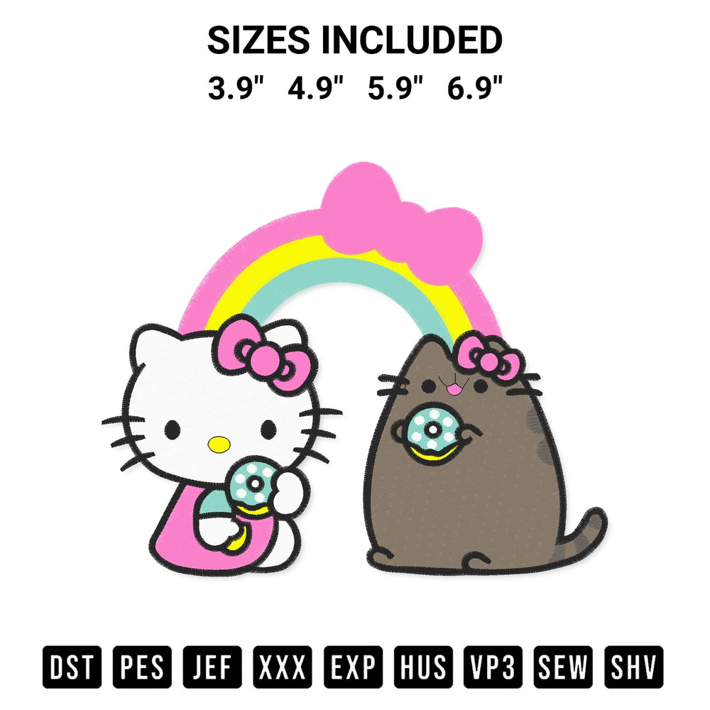 Shop the Rainbow Hello Kitty And Pusheen Embroidery Design machine embroidery pattern at Designspacks.com. Beautifully digitized for flawless stitching on any fabric. Available sizes: 3.9", 4.9", 5.9", 6.9".