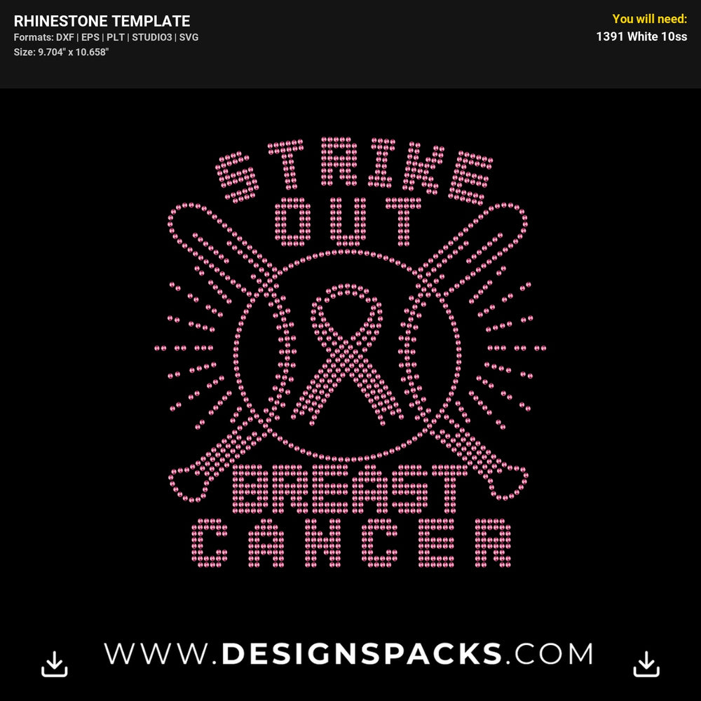 Strike Out Breast Cancer Baseball Rhinestone Digital Template