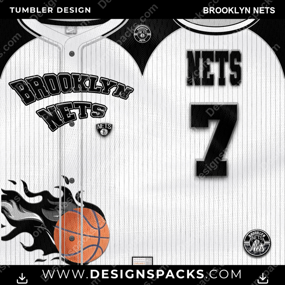 Basketball Team Button-Up Jersey Brooklyn Nets Tumbler Digital Wrap Design