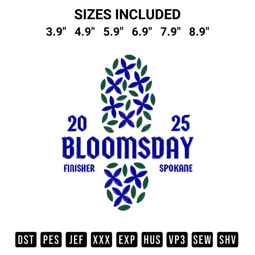 Download the Bloomsday 2025 Finisher Spokane Embroidery Design machine embroidery design exclusively at Designspacks.com. Premium digitized pattern for apparel and DIY crafts. Available sizes: 3.9", 4.9", 5.9", 6.9", 7.9", 8.9".