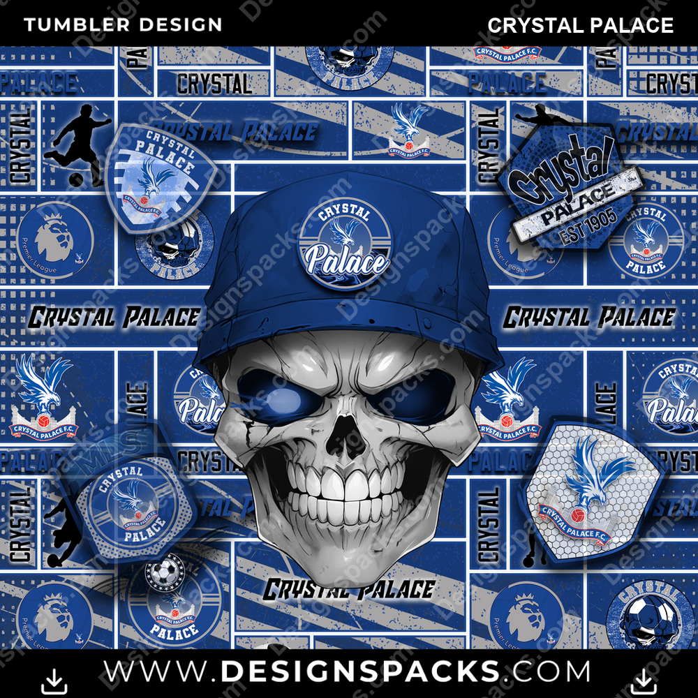 Soccer UK Skull Crystal Palace Tumbler Digital Wrap Design