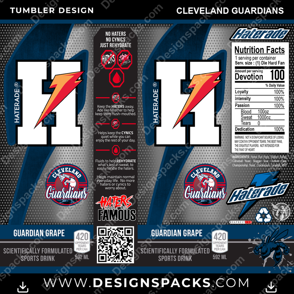 Baseball Haterade Cleveland Guardians Tumbler Digital Wrap Design