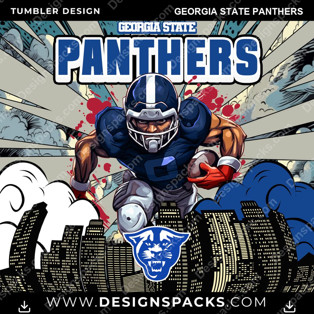 College Sport Comic Cover Georgia State Panthers Tumbler Digital Wrap Design