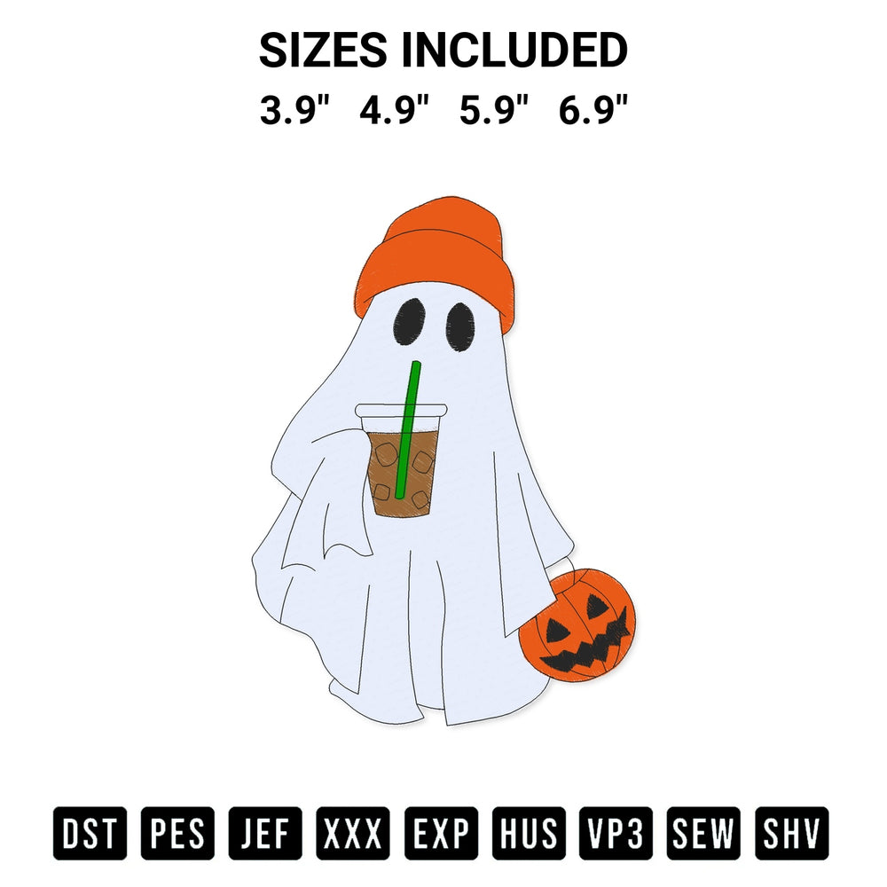 Elevate your next project with our Ghost Drinking Coffee Cute Embroidery Design embroidery file. Shop high-quality digital patterns instantly at Designspacks.com. Available sizes: 3.9", 4.9", 5.9", 6.9".