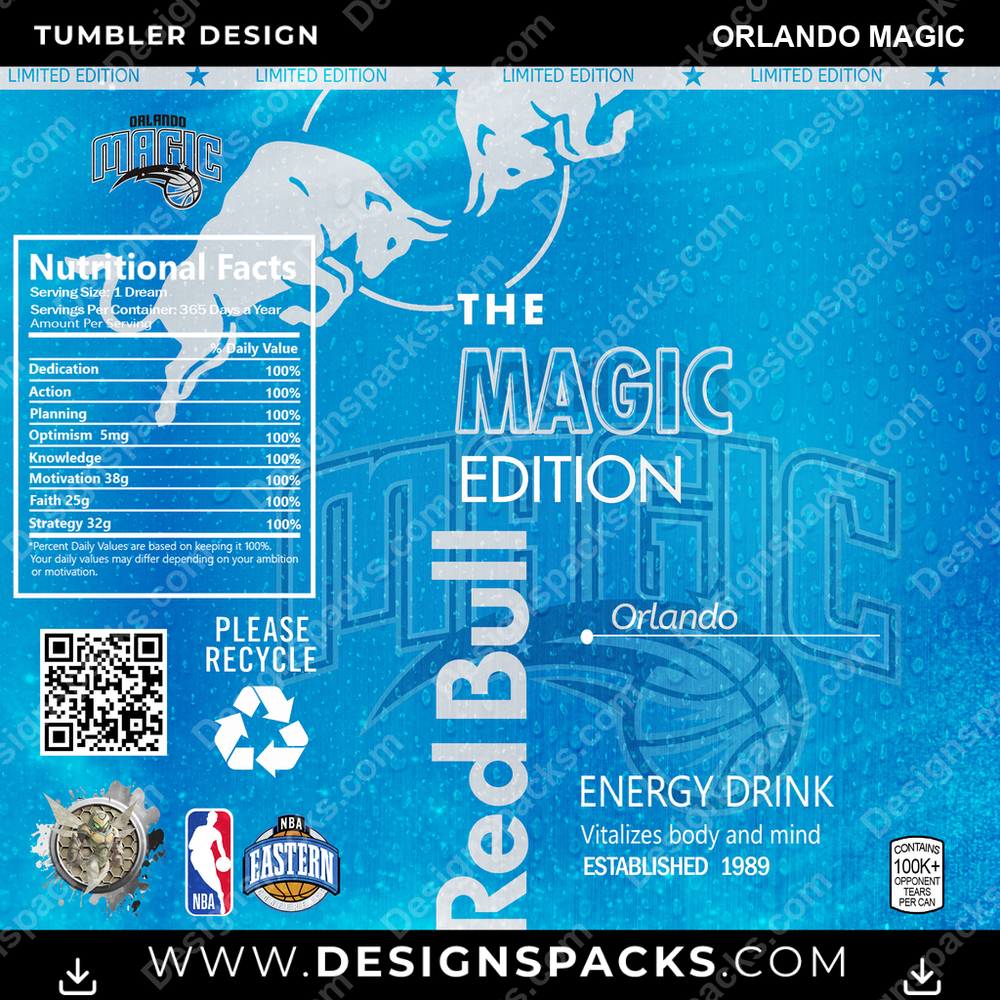 Basketball Red Bull Orlando Magic Tumbler Digital Wrap Design