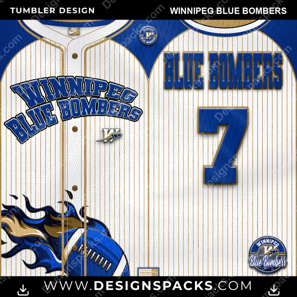 Canada Football Team Button-Up Jersey Winnipeg Blue Bombers CFL Canada Tumbler Digital Wrap Design Download
