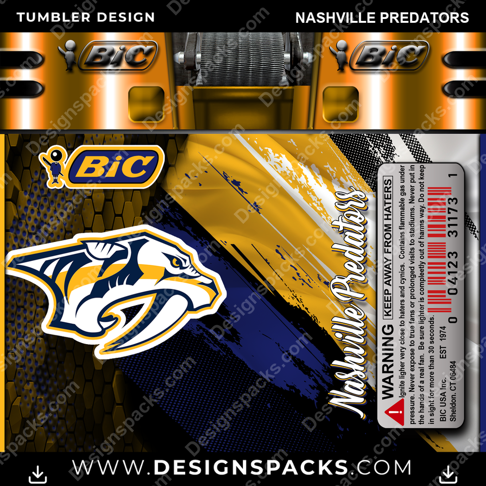 Hockey BIC Lighter Nashville Predators Tumbler Digital Wrap Design