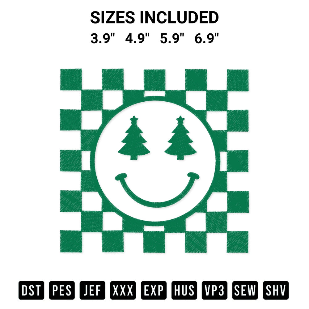 Elevate your next project with our Checkered Smiley Face Christmas Tree Embroidery Design embroidery file. Shop high-quality digital patterns instantly at Designspacks.com. Available sizes: 3.9", 4.9", 5.9", 6.9".