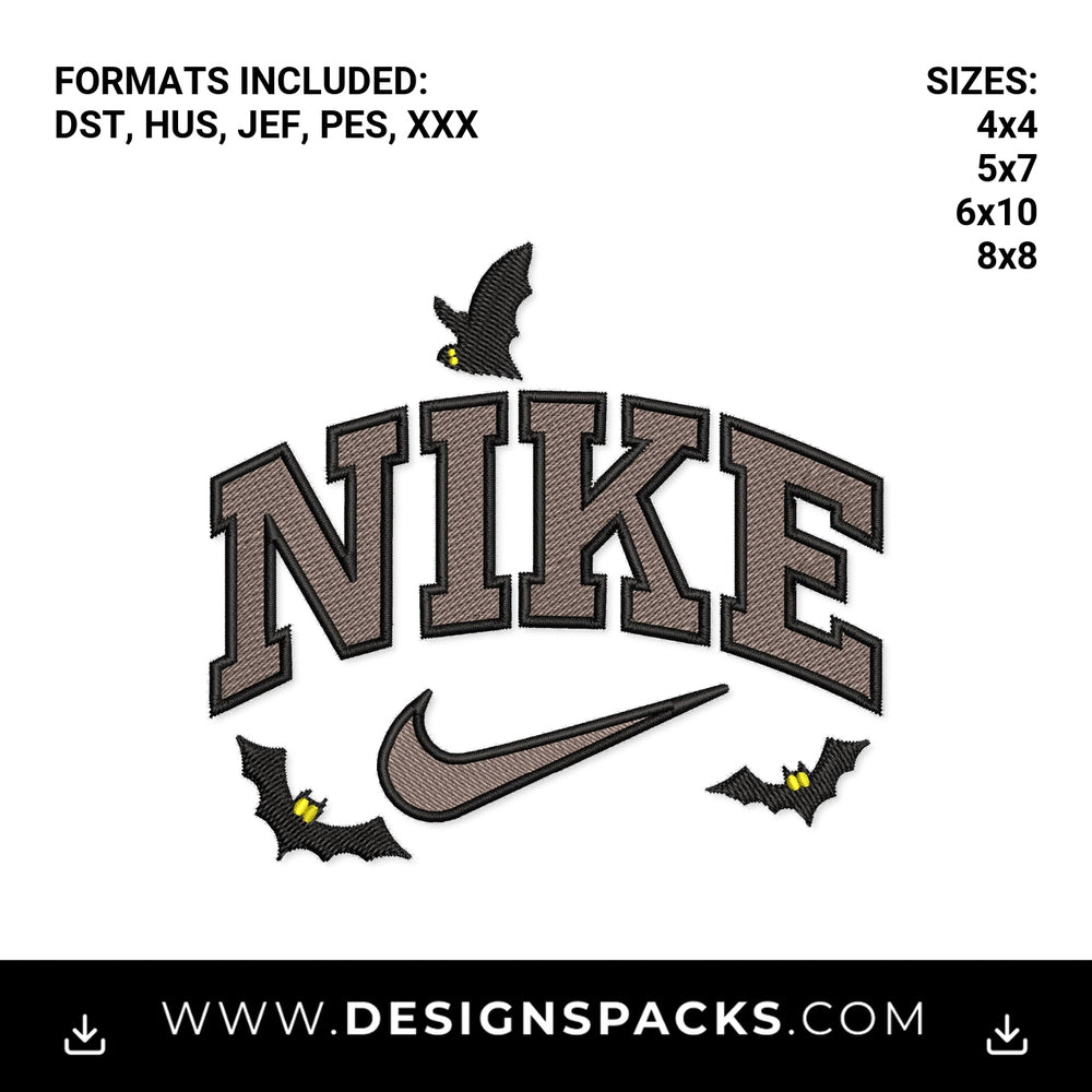 Halloween Nike Swoosh Flying Bats Embroidery Design - Instant digital download pattern at Designspacks.com