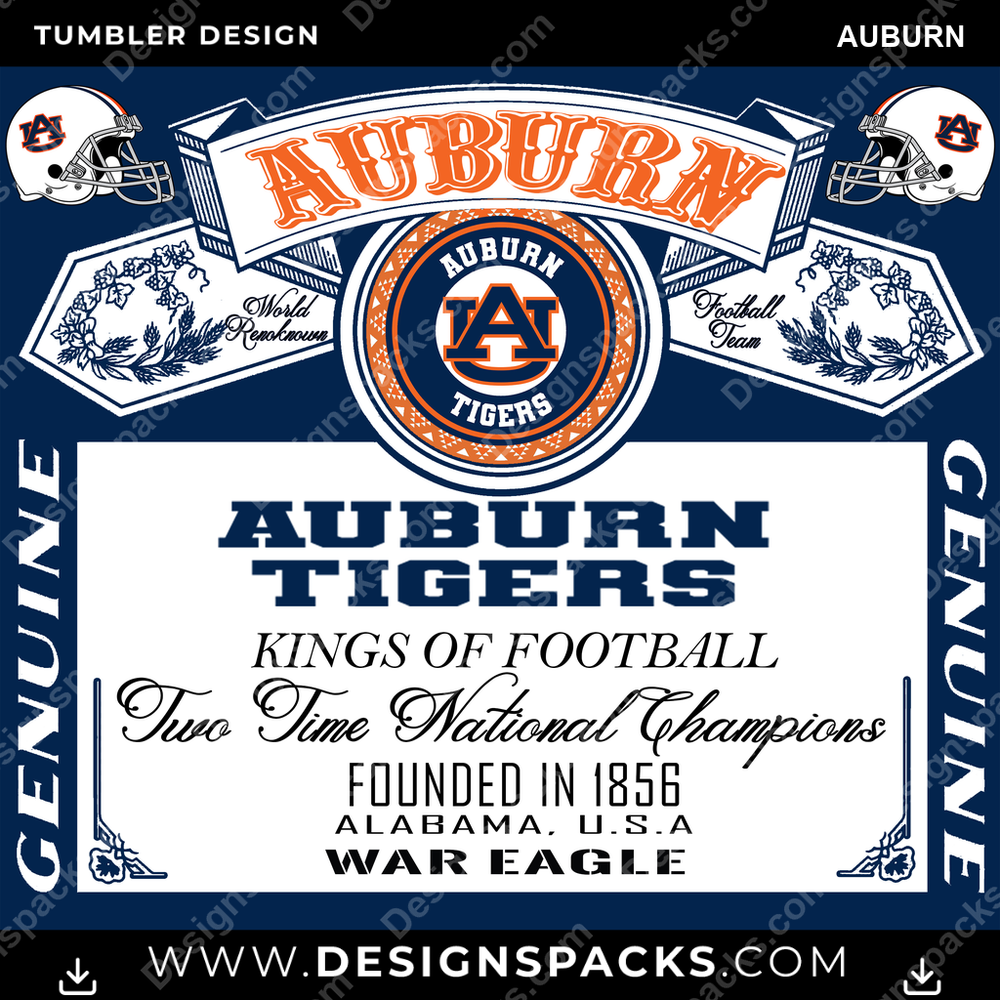 College Sport Bud Auburn Tumbler Digital Wrap Design
