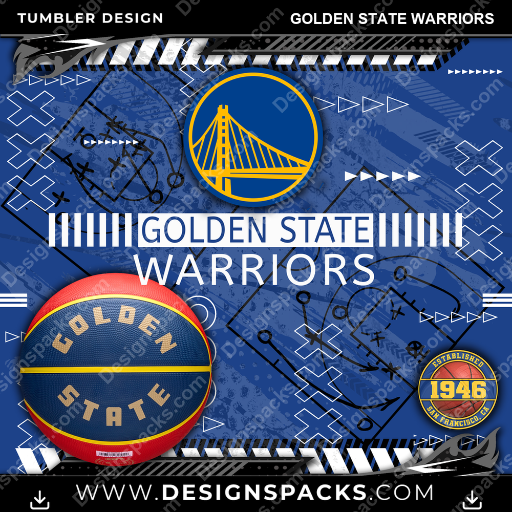 Basketball Xs & Os Golden State Warriors NBA Basketball Tumbler Digital Wrap Design Download