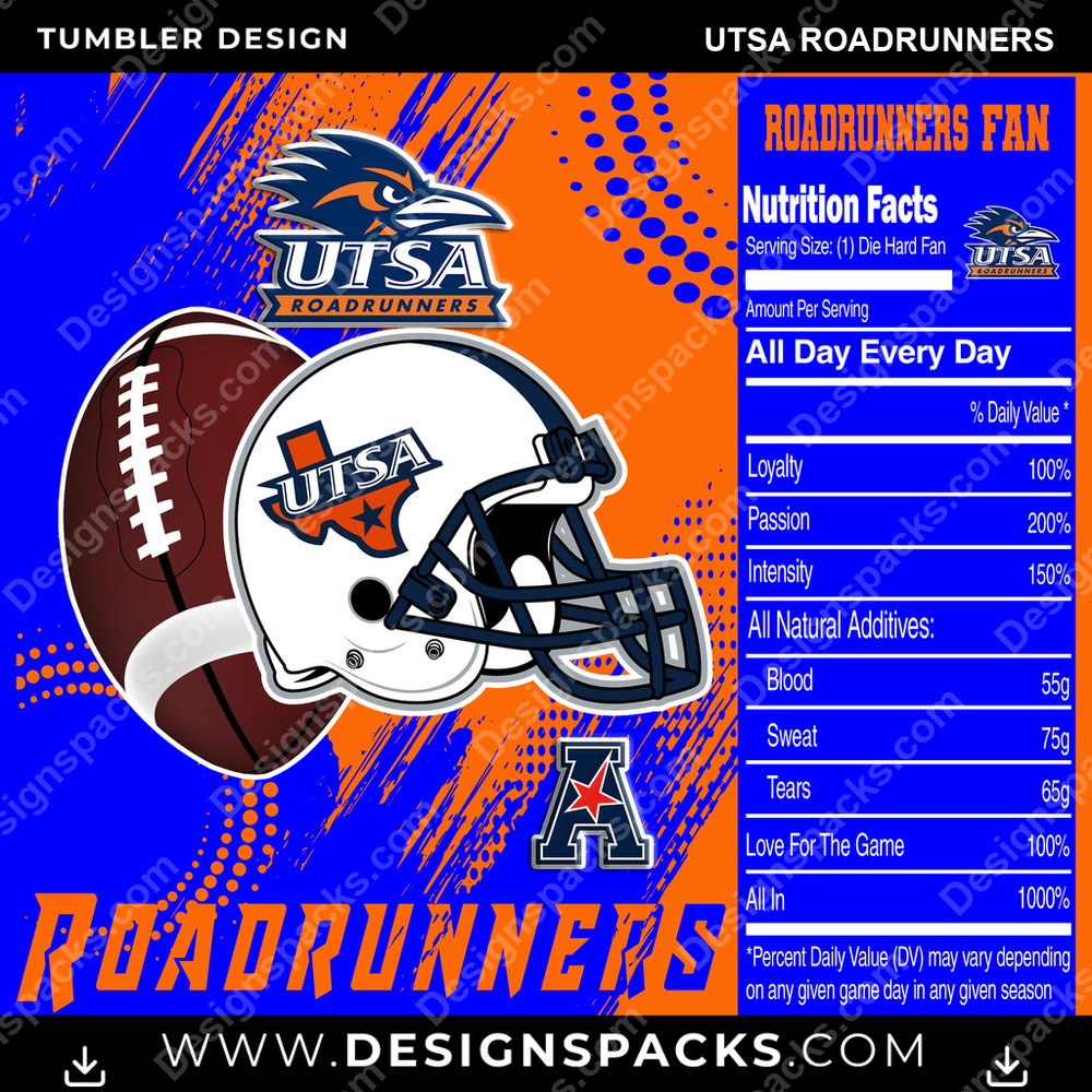 College Sport Team Fan CFB UTSA Roadrunners NCAA College Sport Tumbler Digital Wrap Design Download