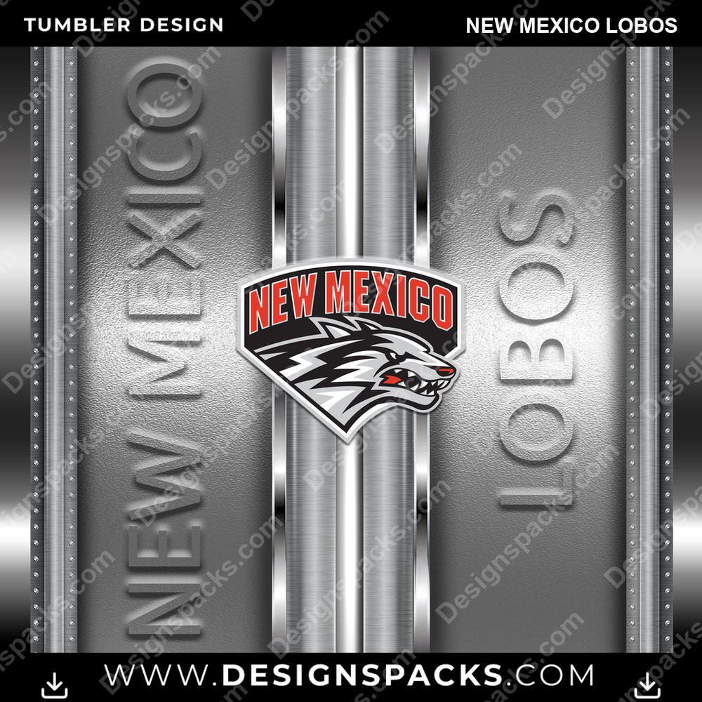 College Sport Metallic New Mexico Lobos NCAA College Sport Tumbler Digital Wrap Design Download