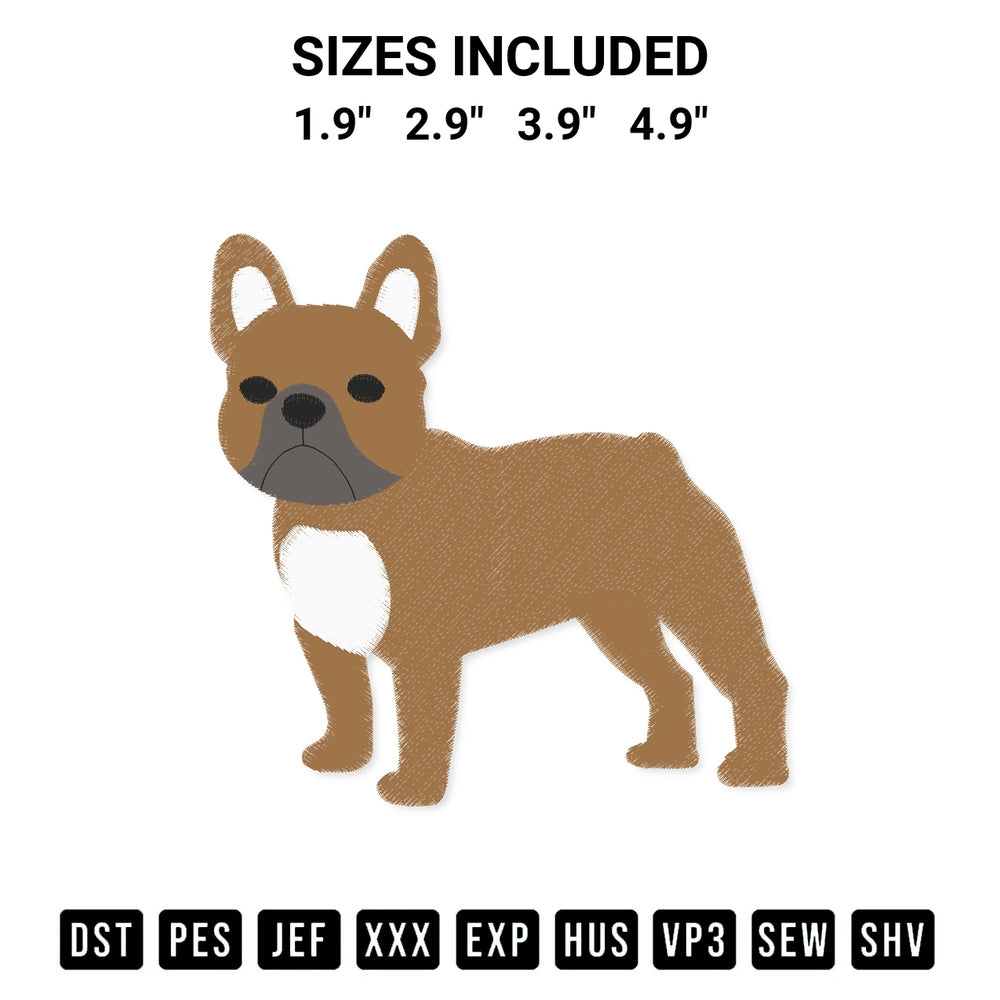 Shop the French Bulldog Embroidery Design machine embroidery pattern at Designspacks.com. Beautifully digitized for flawless stitching on any fabric. Available sizes: 1.9", 2.9", 3.9", 4.9".