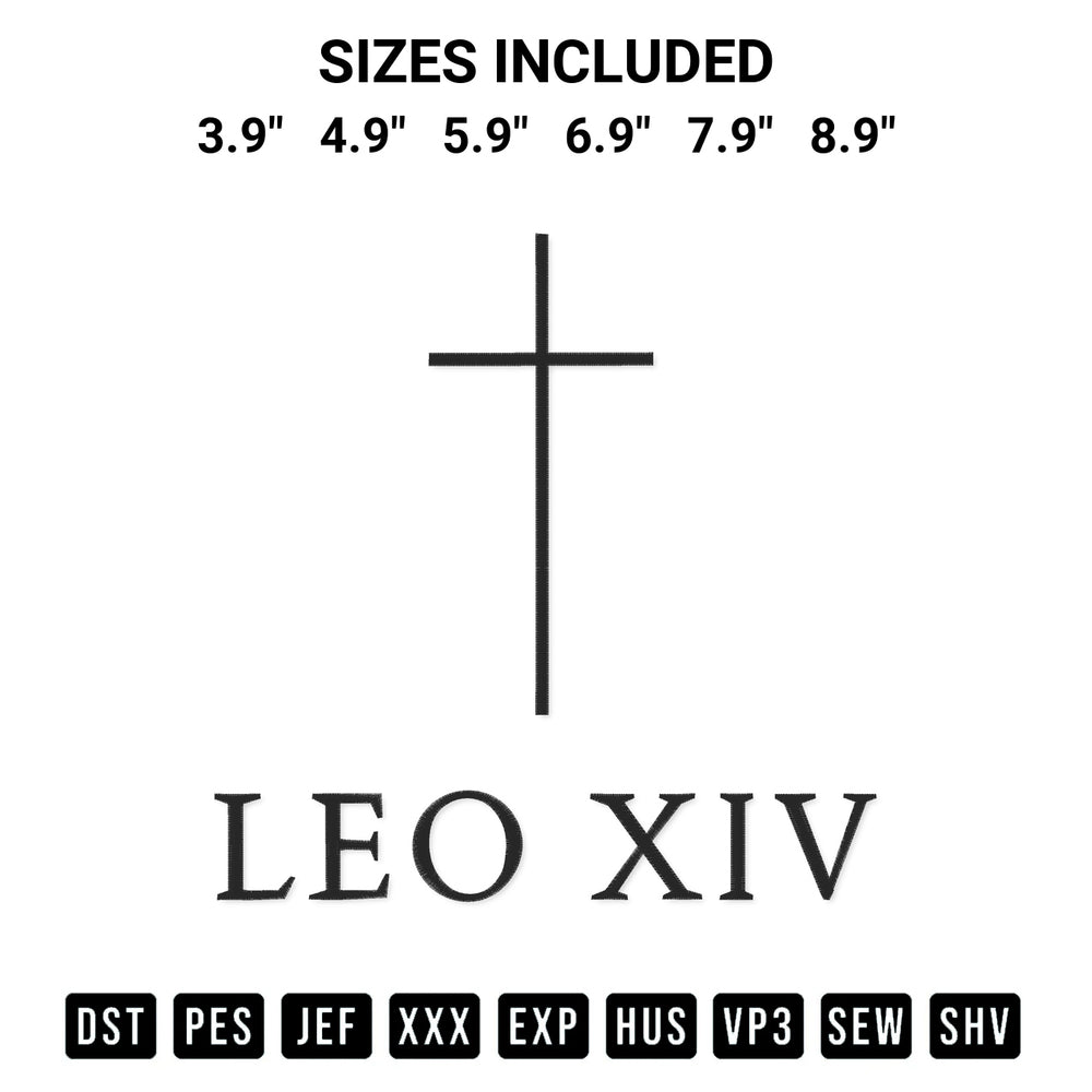 Download the Leo Xiv New Pope 2025 First American Pope Embroidery Design machine embroidery design exclusively at Designspacks.com. Premium digitized pattern for apparel and DIY crafts. Available sizes: 3.9", 4.9", 5.9", 6.9", 7.9", 8.9".
