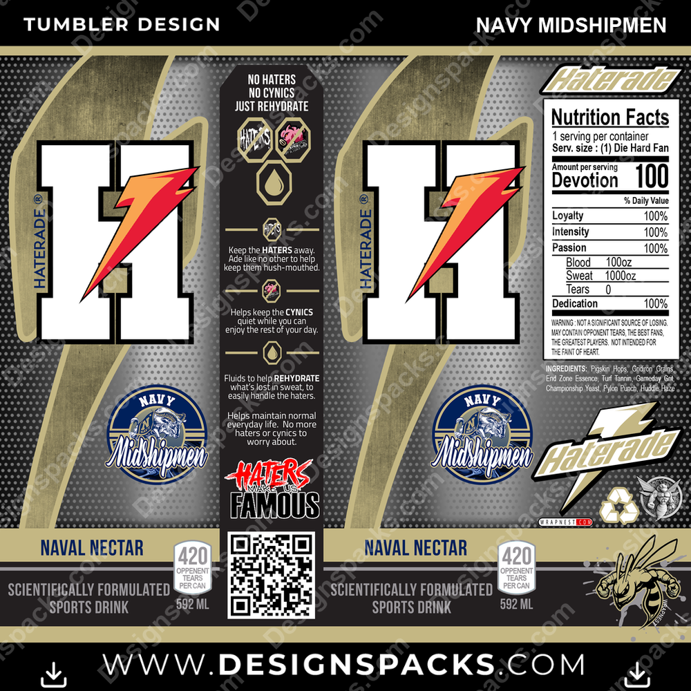 College Sport Haterade Navy Midshipmen NCAA College Sport Tumbler Digital Wrap Design Download