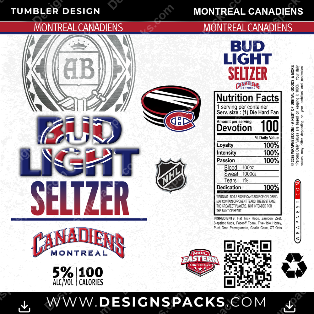Hockey Bud Light Seltzer Montreal Canadiens NHL Hockey Tumbler Digital Wrap Design Download