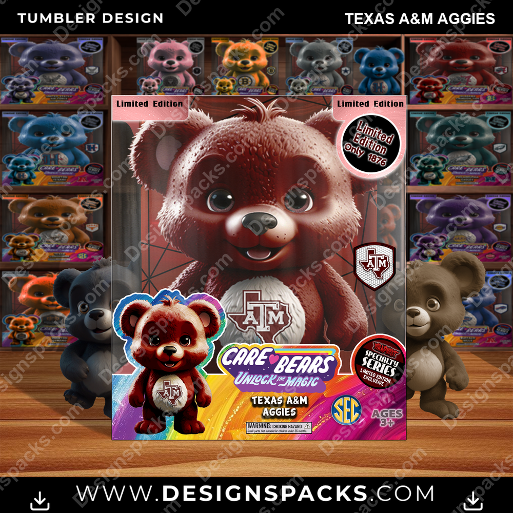 College Sport Care Bear Box Texas A&M Aggies NCAA College Sport Tumbler Digital Wrap Design Download