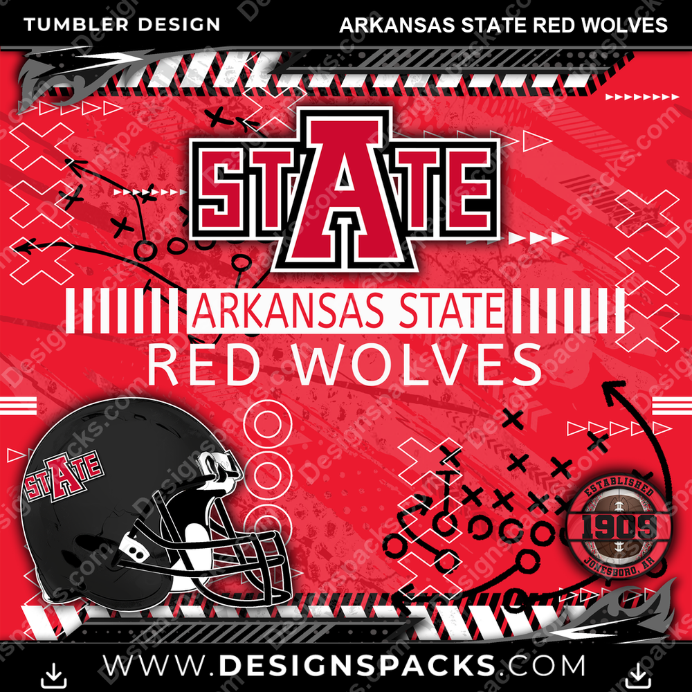 College Sport Xs & Os Arkansas State Red Wolves NCAA College Sport Tumbler Digital Wrap Design Download