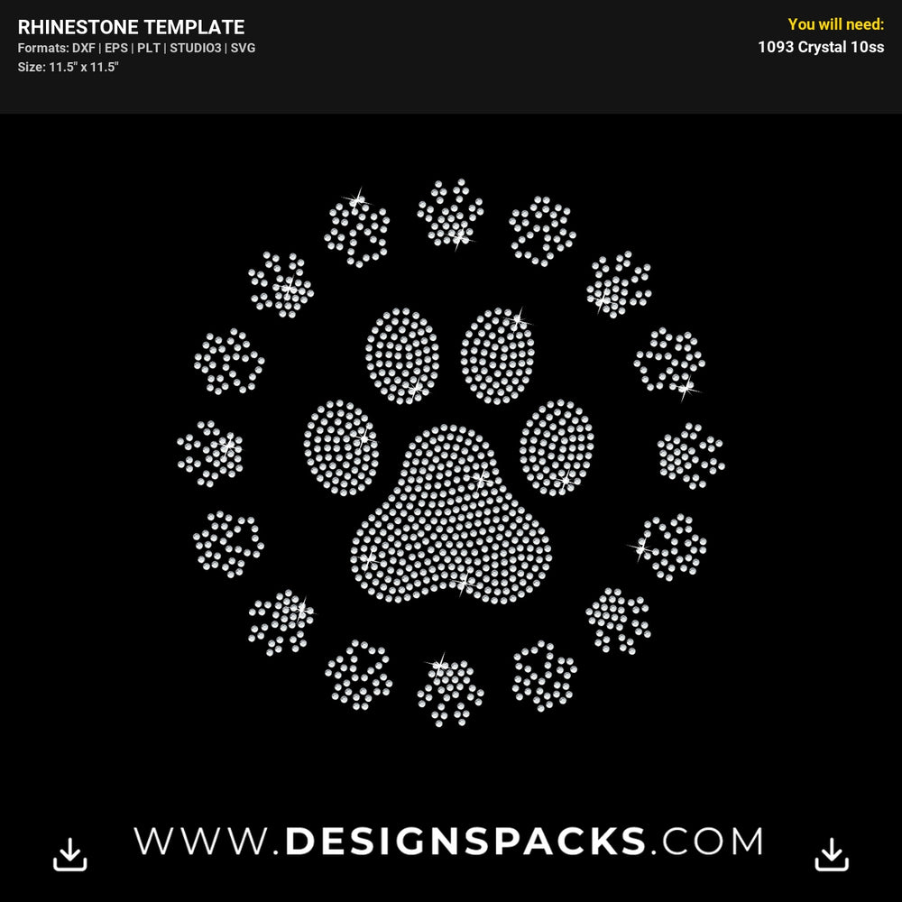 Dog Paw Fram Rhinestone Digital Template