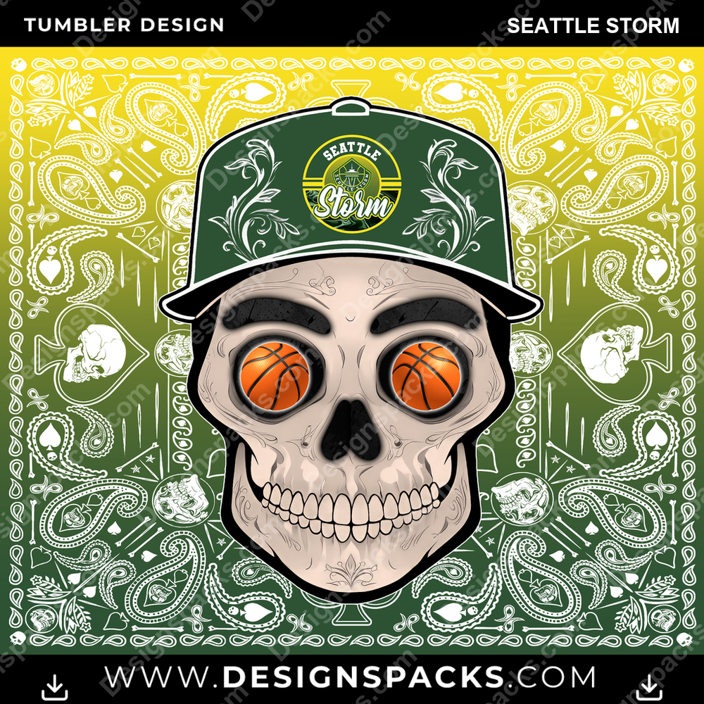 Basketball Skull Handkerchief Seattle Storm Tumbler Digital Wrap Design