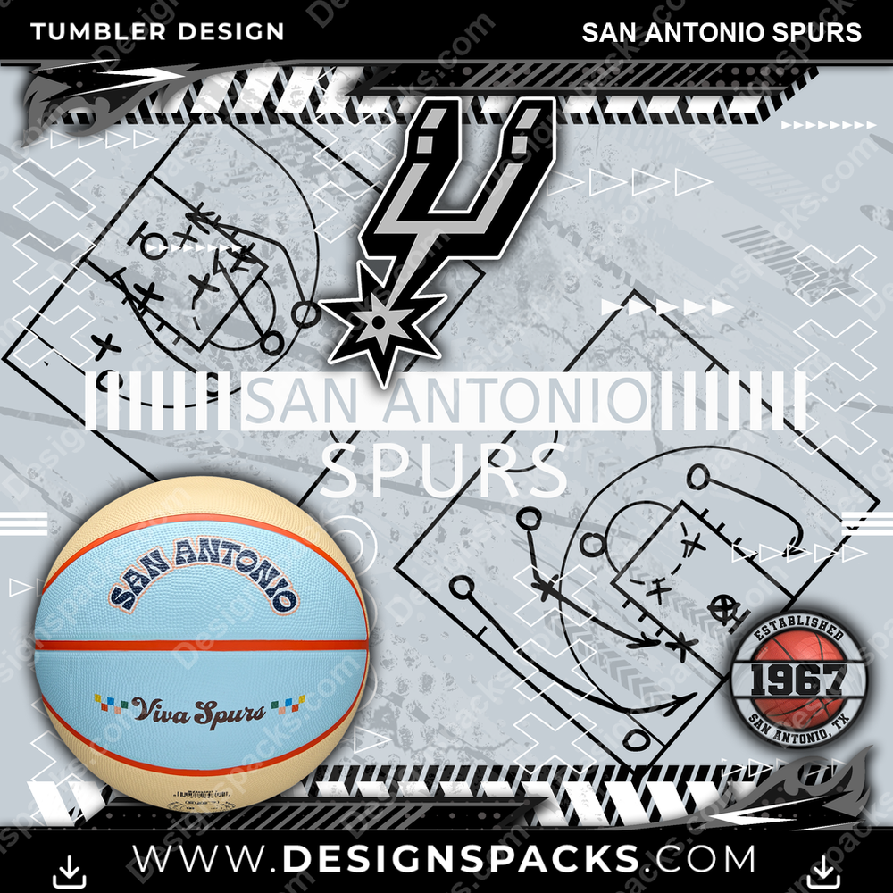 Basketball Xs & Os San Antonio Spurs NBA Basketball Tumbler Digital Wrap Design Download