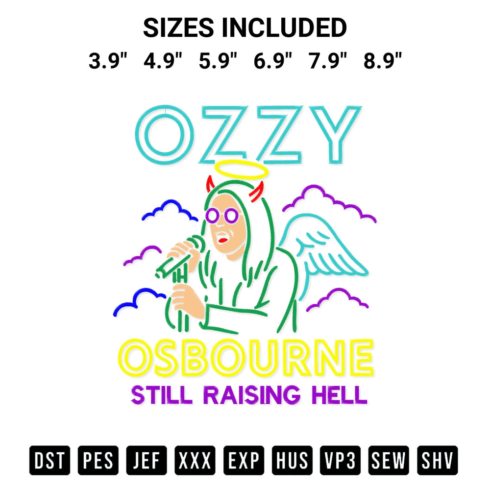Transform your fabrics with the Ozzy Osbourne Still Rising Hell Embroidery Design embroidery design. Instant access to premium digitized patterns at Designspacks.com. Available sizes: 3.9", 4.9", 5.9", 6.9", 7.9", 8.9".