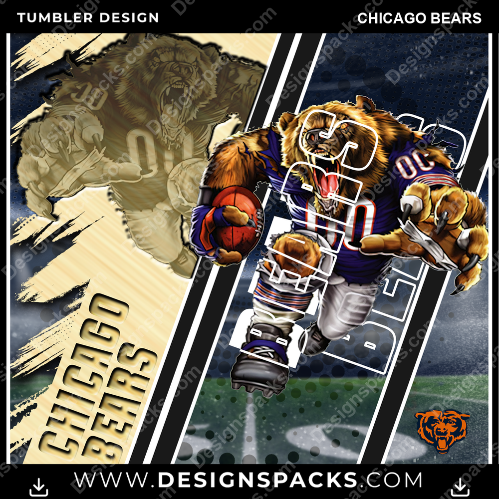 Football Silhouette Chicago Bears Tumbler Digital Wrap Design