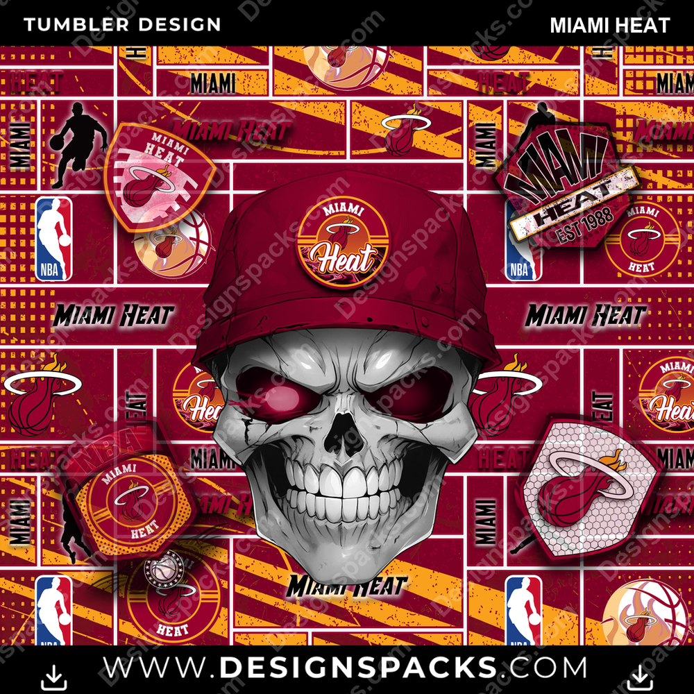 Basketball Skull Miami Heat Tumbler Digital Wrap Design