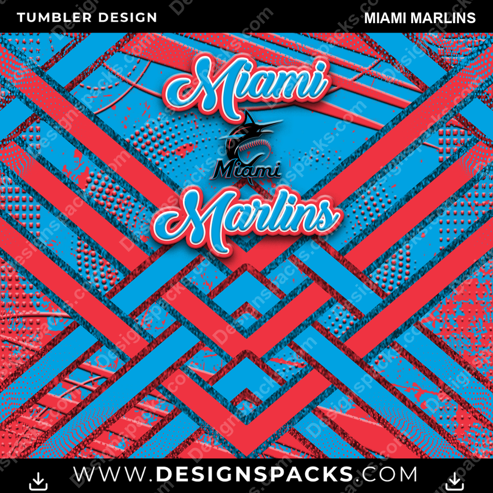 Baseball Glitter Stripe Miami Marlins Tumbler Digital Wrap Design