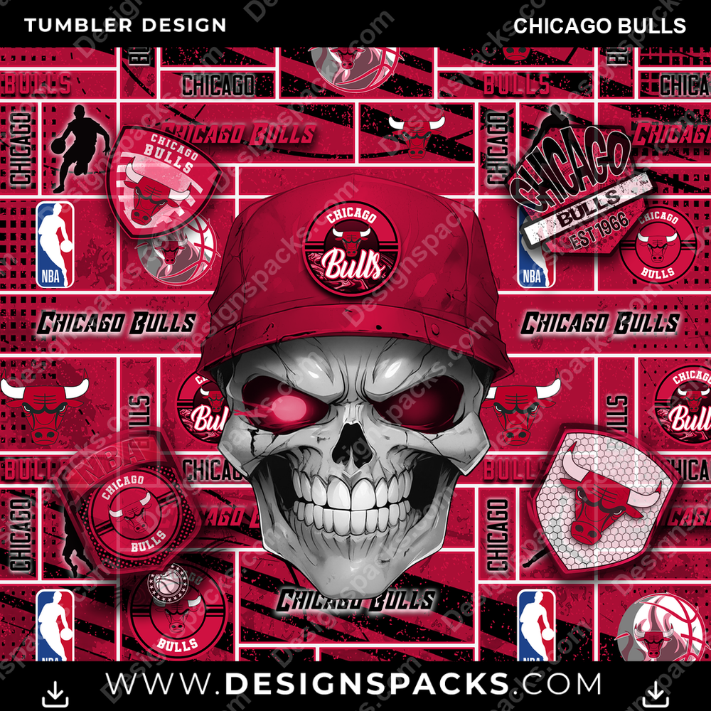 Basketball Skull Chicago Bulls Tumbler Digital Wrap Design