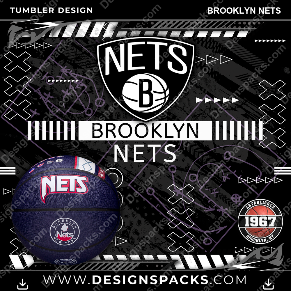 Basketball Xs & Os Brooklyn Nets Tumbler Digital Wrap Design
