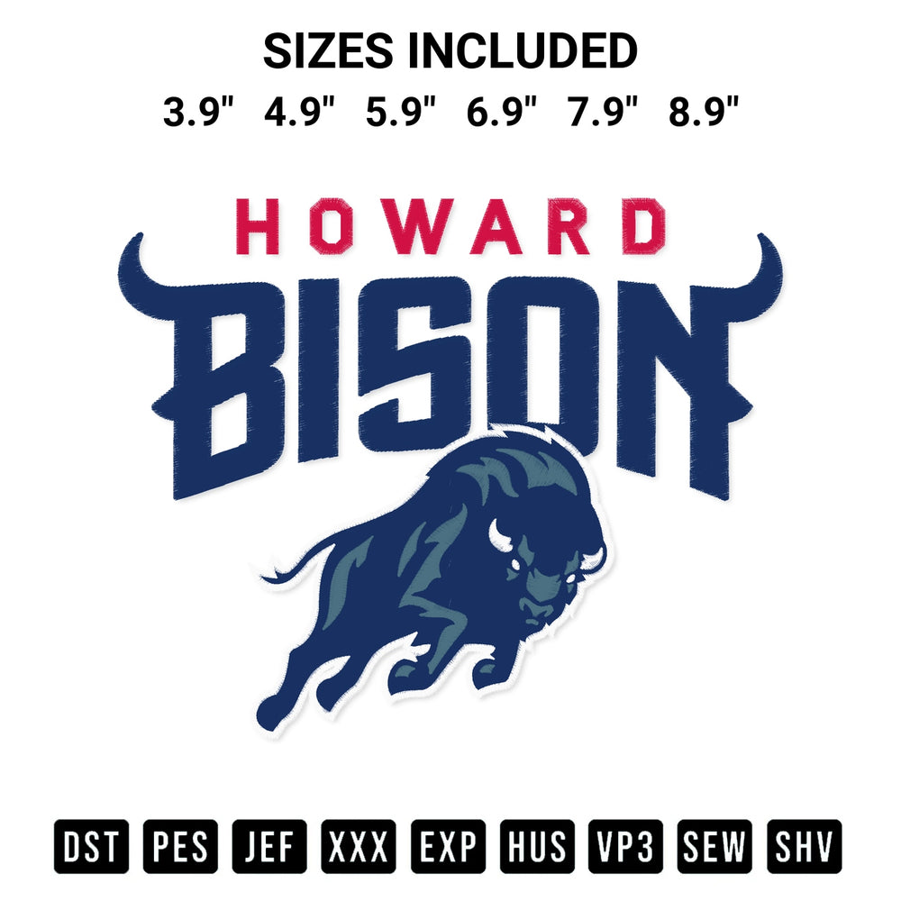 Add a unique touch to your apparel with the Ncaa Howard Bison Logo Embroidery Design embroidery file. Premium instant download available now on Designspacks.com. Available sizes: 3.9", 4.9", 5.9", 6.9", 7.9", 8.9".
