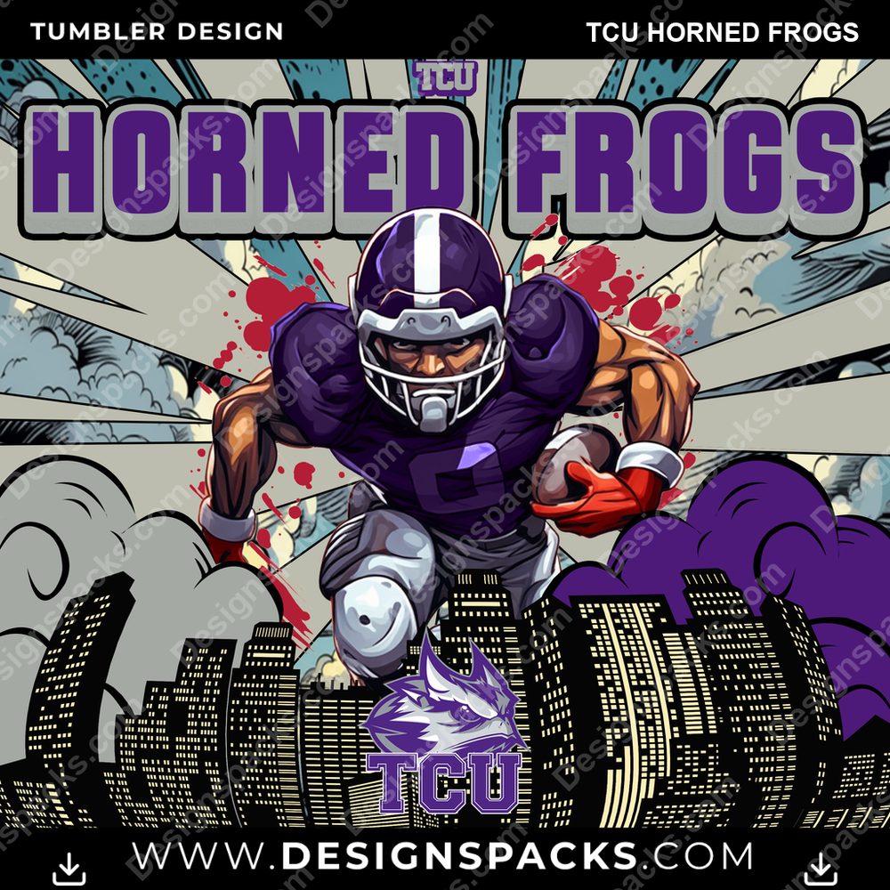 College Sport Comic Cover TCU Horned Frogs NCAA College Sport Tumbler Digital Wrap Design Download