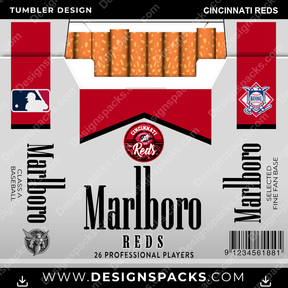 Baseball Marlboro Cincinnati Reds Tumbler Digital Wrap Design