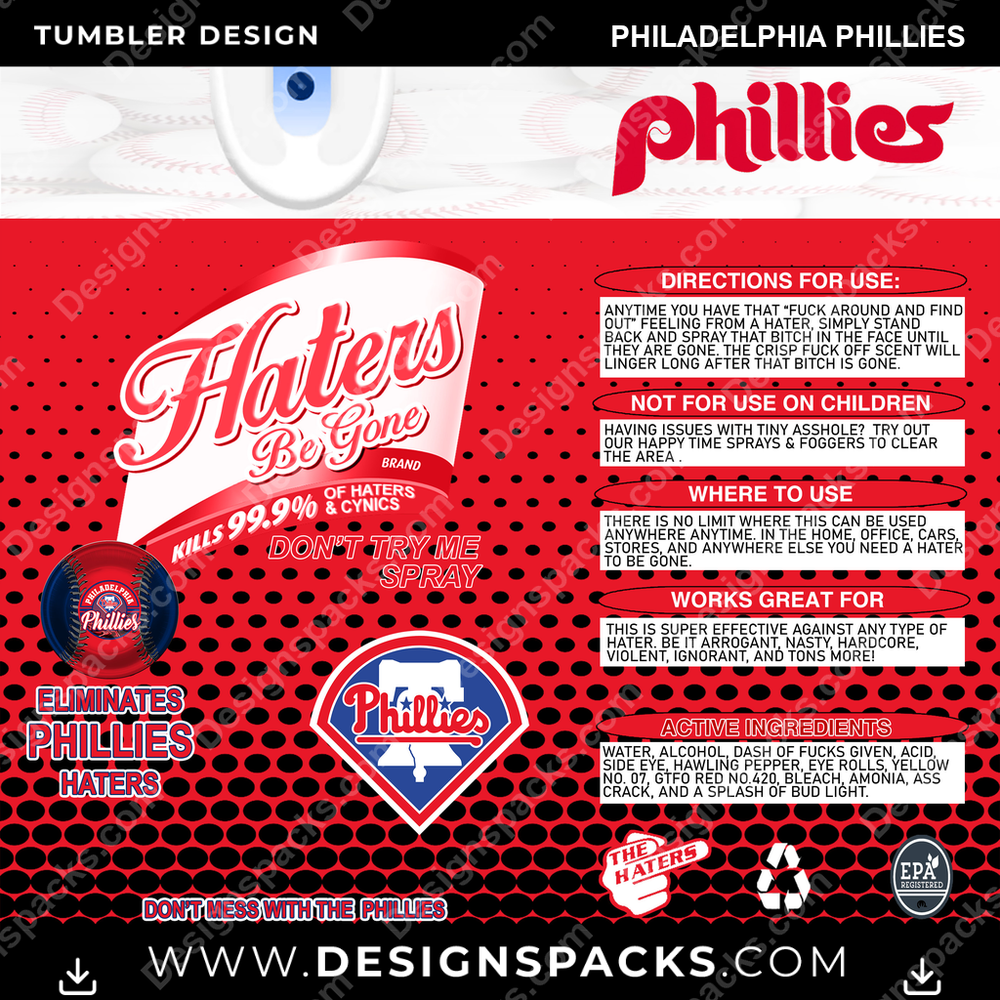 Baseball Haters Be Gone Philadelphia Phillies Tumbler Digital Wrap Design