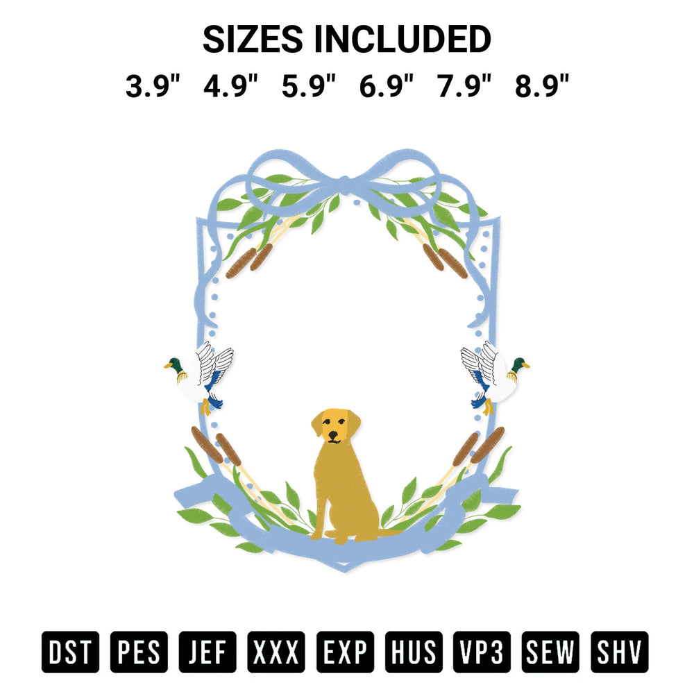 Transform your fabrics with the Banner Frame Dog And Duck Embroidery Design embroidery design. Instant access to premium digitized patterns at Designspacks.com. Available sizes: 3.9", 4.9", 5.9", 6.9", 7.9", 8.9".