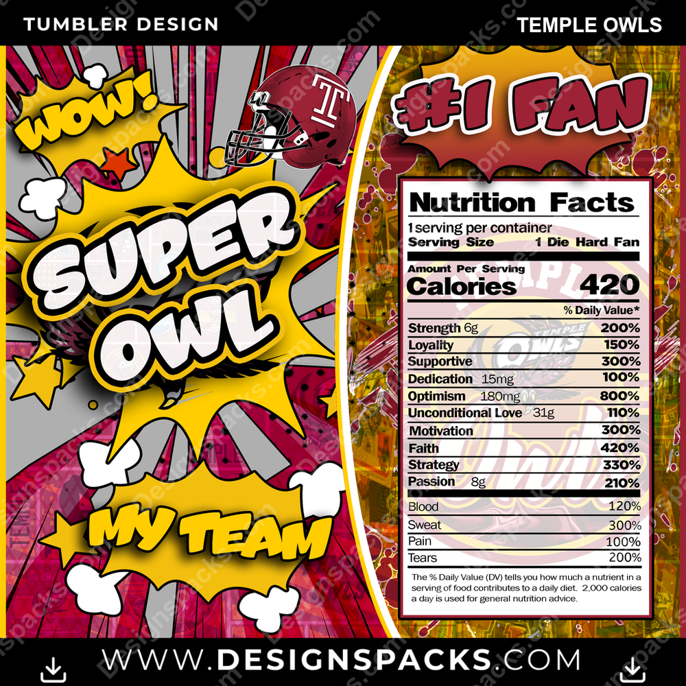 College Sport Super Team Temple Owls NCAA College Sport Tumbler Digital Wrap Design Download