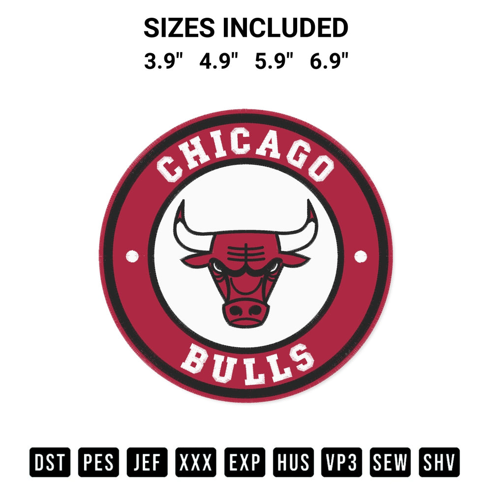 Stitch like a pro with the Chicago Bulls Circle Logo Embroidery Design embroidery pattern from Designspacks.com. High-quality digital machine embroidery file. Available sizes: 3.9", 4.9", 5.9", 6.9".