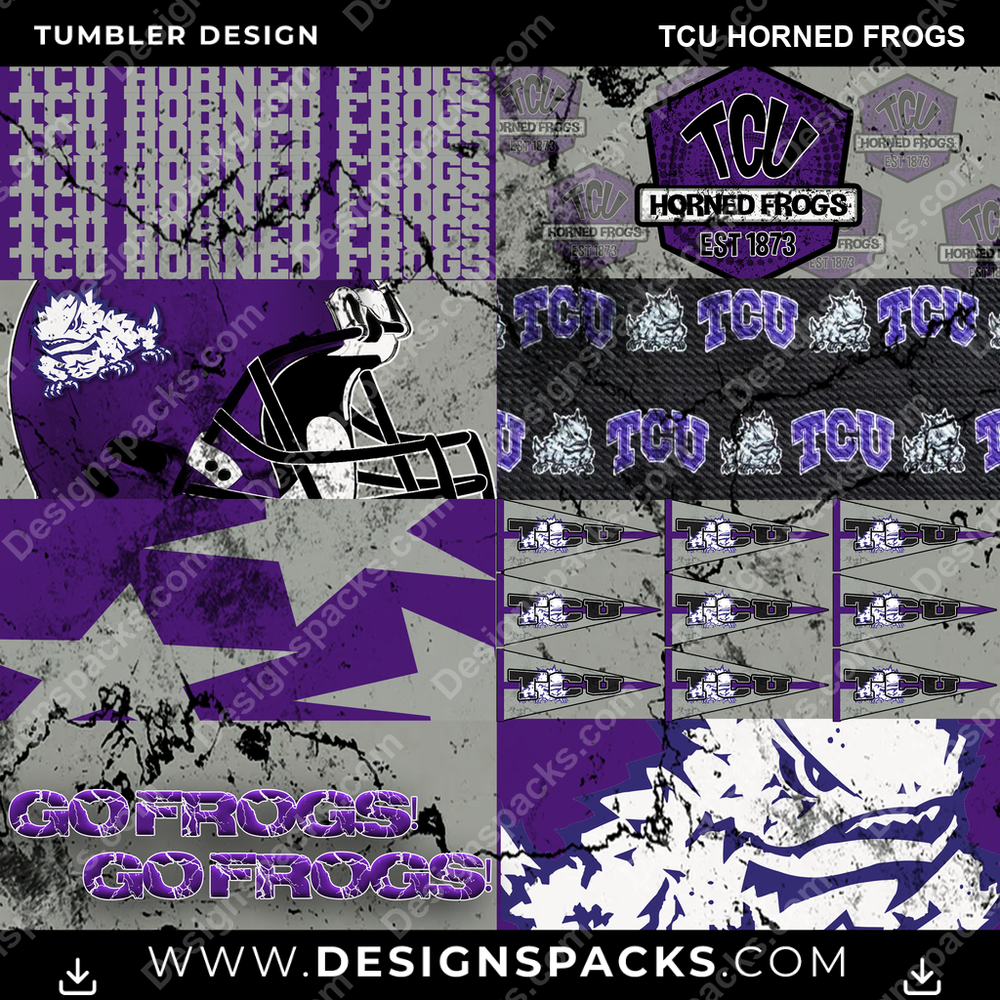 College Sport Distressed BG TCU Horned Frogs NCAA College Sport Tumbler Digital Wrap Design Download