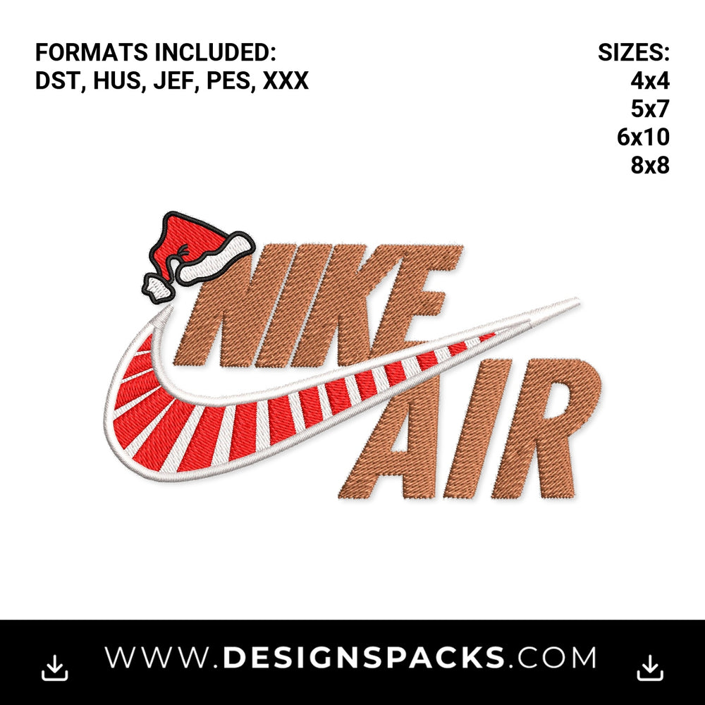 Christmas Santa Hat Nike Air Swoosh Embroidery Design - Instant digital download pattern at Designspacks.com