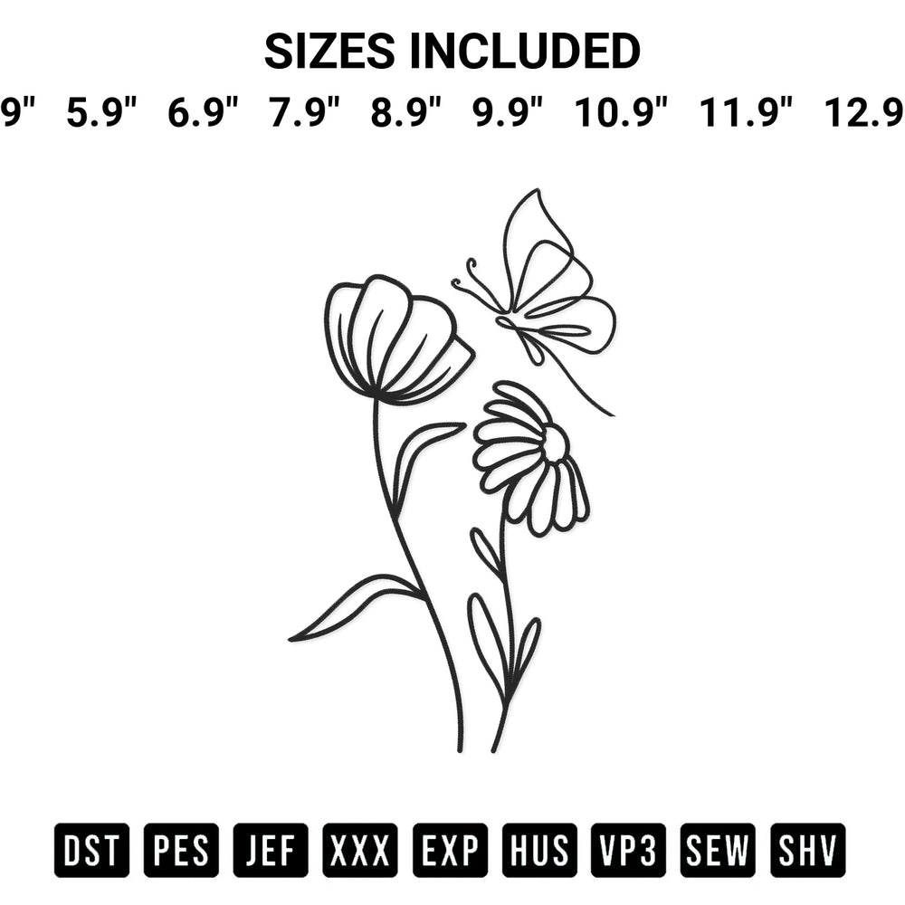 Download the Butterfly On Flowers Embroidery Design machine embroidery design exclusively at Designspacks.com. Premium digitized pattern for apparel and DIY crafts. Available sizes: 3.9", 4.9", 5.9", 6.9", 7.9", 8.9", 9.9", 10.9", 11.9", 12.9", 13.9".